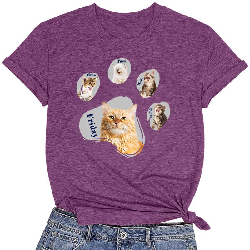 CORIRESHA Camisetas de manga corta con cuello redondo para amantes de los gatos para mujer
