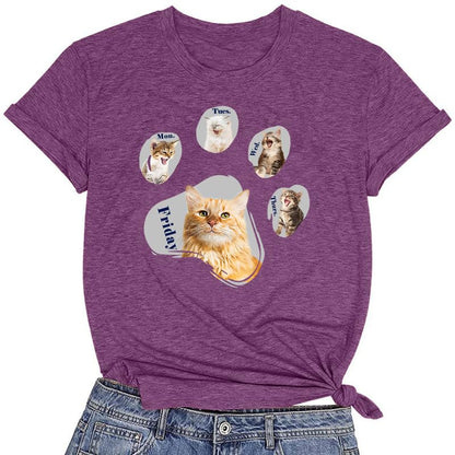 CORIRESHA Camisetas de manga corta con cuello redondo para amantes de los gatos para mujer