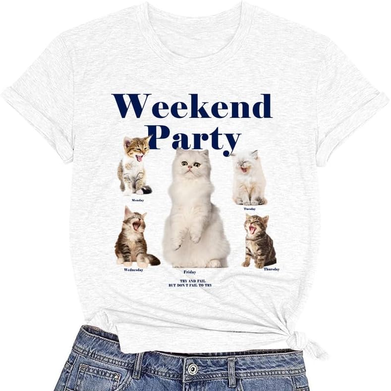 CORIRESHA Camiseta de verano con cuello redondo y manga corta para amantes de los gatos