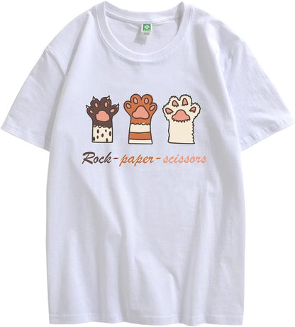 CORIRESHA Camiseta con estampado de pata de gato para adolescentes, cuello redondo, manga corta, informal, acogedora, linda