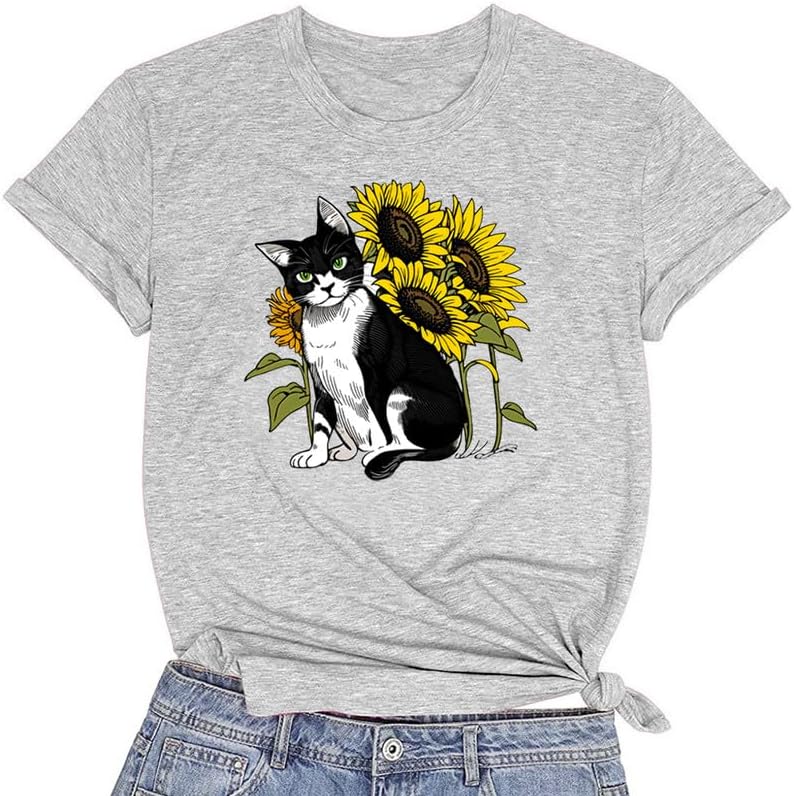 CORIRESHA Camiseta linda de verano casual de manga corta con cuello redondo y girasol para mujer