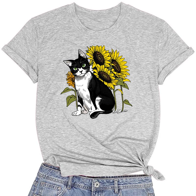 CORIRESHA Camiseta linda de verano casual de manga corta con cuello redondo y girasol para mujer