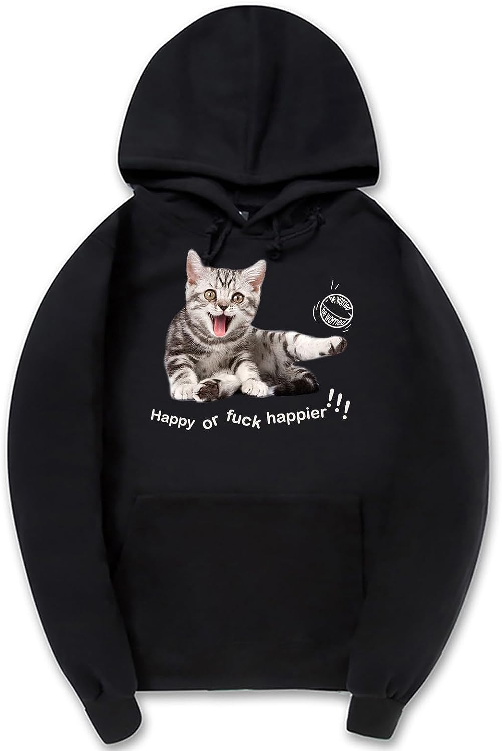 CORIRESHA Women's Happy Cat Hoodie Casual Long Sleeve Drawstring Basic Cute Sweatshirt