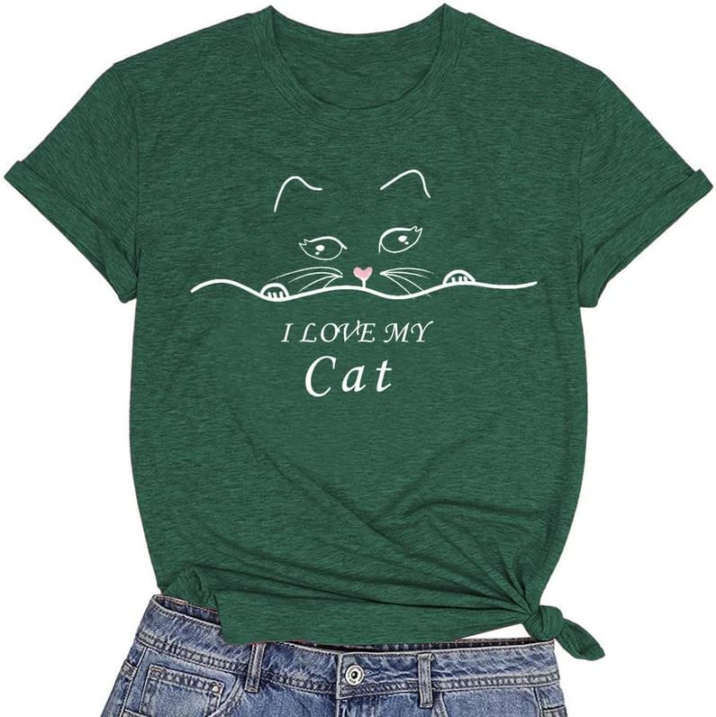CORIRESHA Cat Lovers Camiseta Manga Corta Cuello Redondo Casual Suave Lindo Top