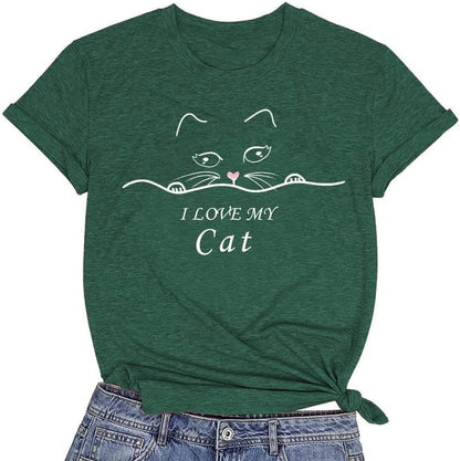 CORIRESHA Cat Lovers Camiseta Manga Corta Cuello Redondo Casual Suave Lindo Top
