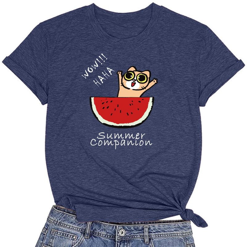 CORIRESHA Camiseta divertida de manga corta con cuello redondo y patrón de sandía para mujer