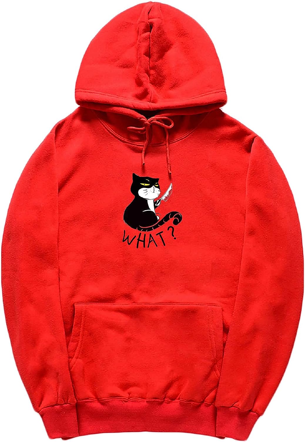 CORIRESHA Unisex Funny With Knife Cat Hoodie Drawstring Kangaroo Pocket Halloween Sweatshirt