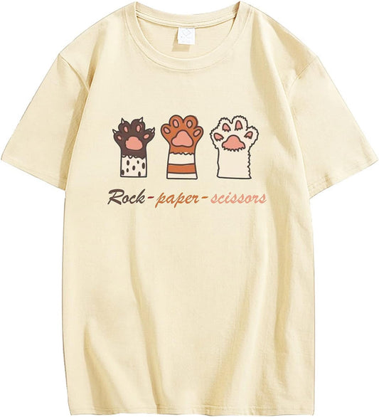 CORIRESHA Camiseta con estampado de pata de gato para adolescentes, cuello redondo, manga corta, informal, acogedora, linda