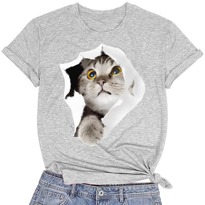 CORIRESHA Women's Cute T-Shirt Summer Short Sleeve Crew Neck Casual Cat Lovers Clothing