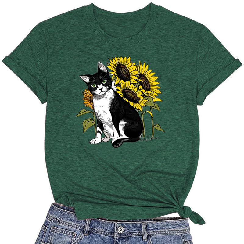 CORIRESHA Camiseta linda de verano casual de manga corta con cuello redondo y girasol para mujer