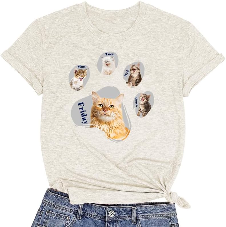 CORIRESHA Camisetas de manga corta con cuello redondo para amantes de los gatos para mujer