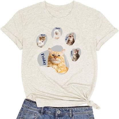 CORIRESHA Camisetas de manga corta con cuello redondo para amantes de los gatos para mujer