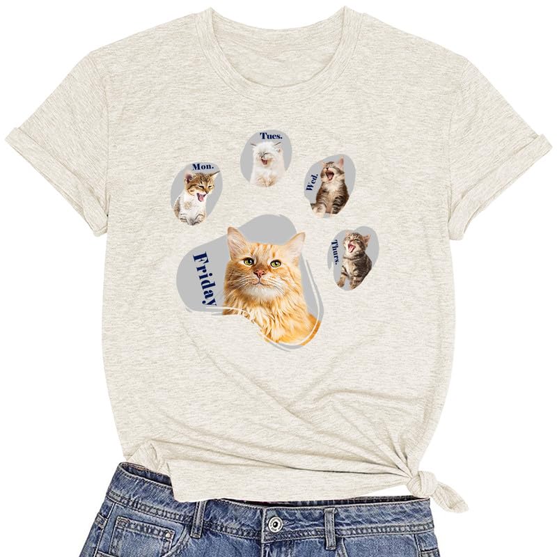 CORIRESHA Camisetas de manga corta con cuello redondo para amantes de los gatos para mujer