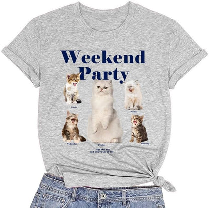 CORIRESHA Camiseta de verano con cuello redondo y manga corta para amantes de los gatos