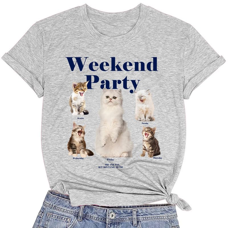 CORIRESHA Camiseta de verano con cuello redondo y manga corta para amantes de los gatos