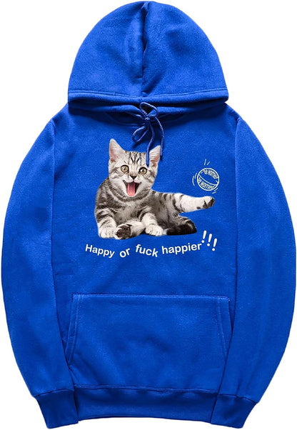 CORIRESHA Women's Happy Cat Hoodie Casual Long Sleeve Drawstring Basic Cute Sweatshirt