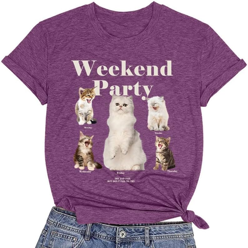 CORIRESHA Camiseta de verano con cuello redondo y manga corta para amantes de los gatos