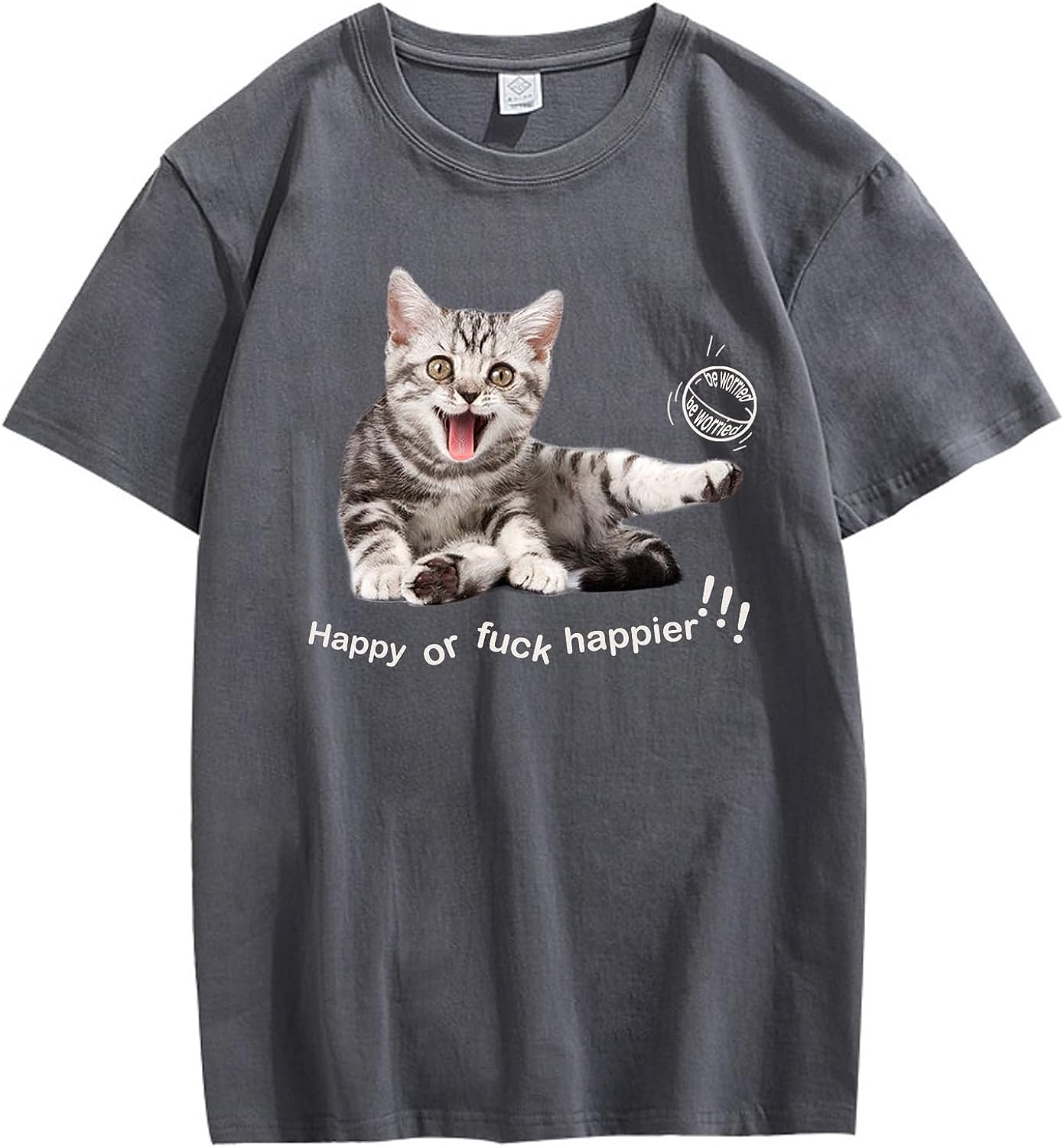 CORIRESHA Adolescente Happy Cat Cuello Redondo Manga Corta Verano Casual Algodón Linda Camiseta