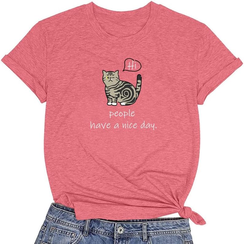 CORIRESHA Camiseta linda casual cuello redondo manga corta verano amantes de los gatos ropa