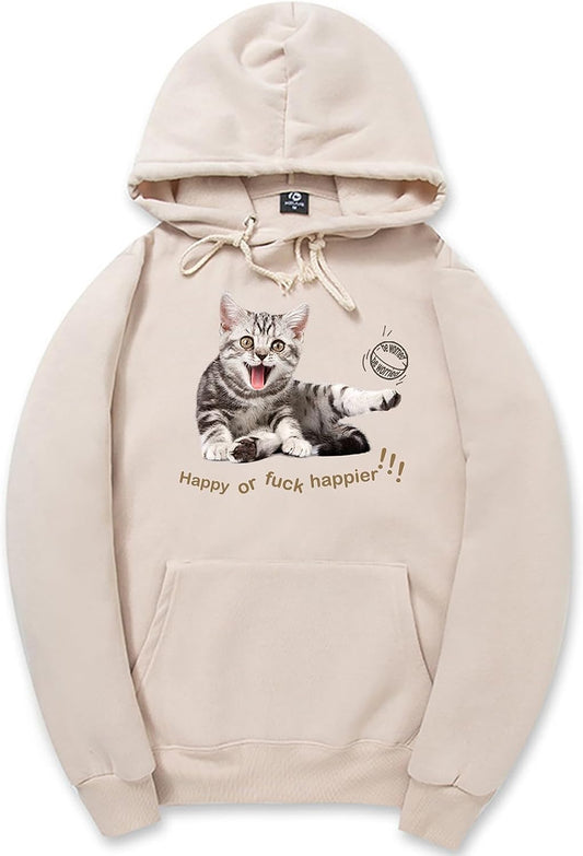 CORIRESHA Sudadera con capucha de gato feliz casual de manga larga con cordón básico lindo sudadera