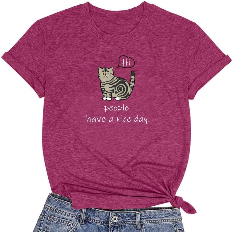 CORIRESHA Women's Cute T-Shirt Casual Crewneck Short Sleeve Summer Cat Lovers Clothing