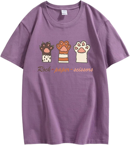 CORIRESHA Camiseta con estampado de pata de gato para adolescentes, cuello redondo, manga corta, informal, acogedora, linda