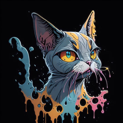 CORIRESHA Unisex Cute Cat Casual Short Sleeve Paint Splatter Cotton T-Shirt