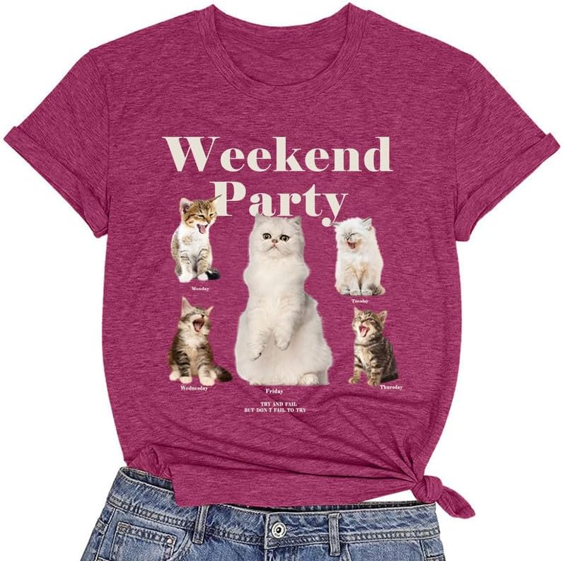 CORIRESHA Camiseta de verano con cuello redondo y manga corta para amantes de los gatos
