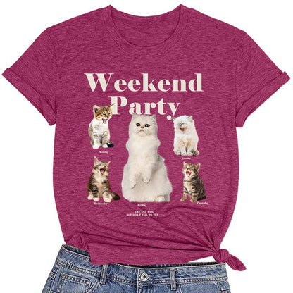 CORIRESHA Camiseta de verano con cuello redondo y manga corta para amantes de los gatos