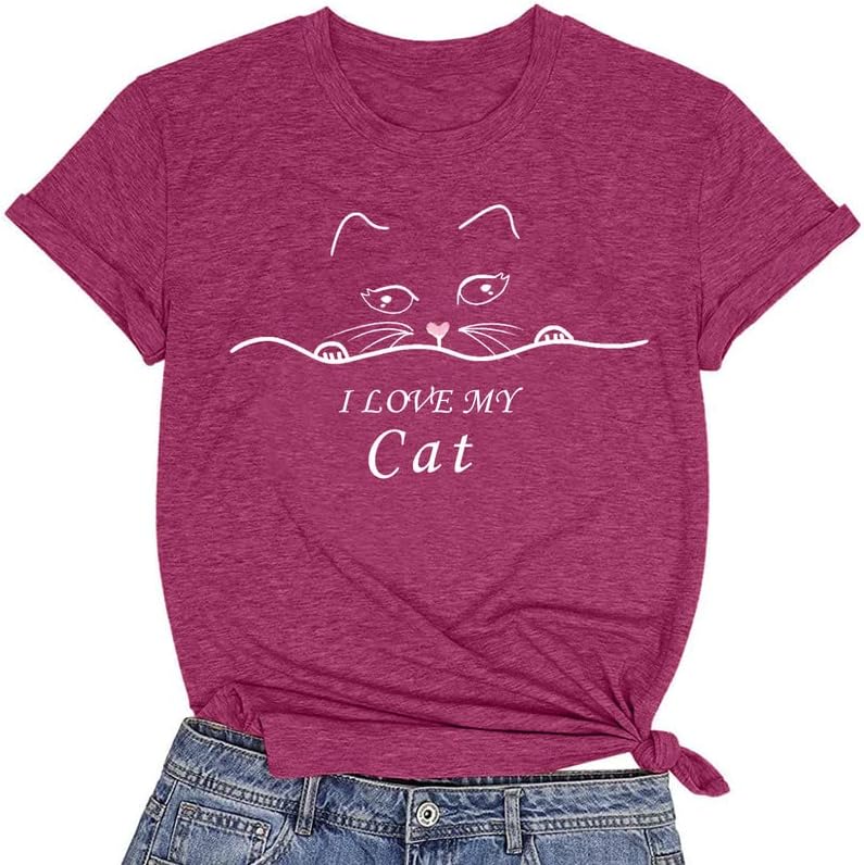 CORIRESHA Cat Lovers Camiseta Manga Corta Cuello Redondo Casual Suave Lindo Top