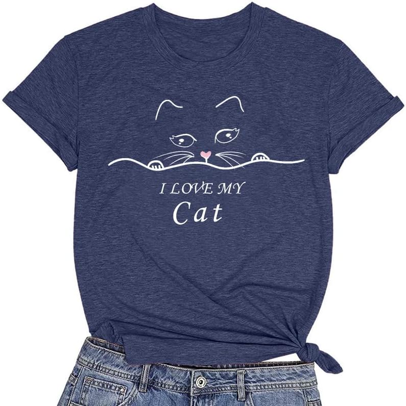 CORIRESHA Cat Lovers Camiseta Manga Corta Cuello Redondo Casual Suave Lindo Top