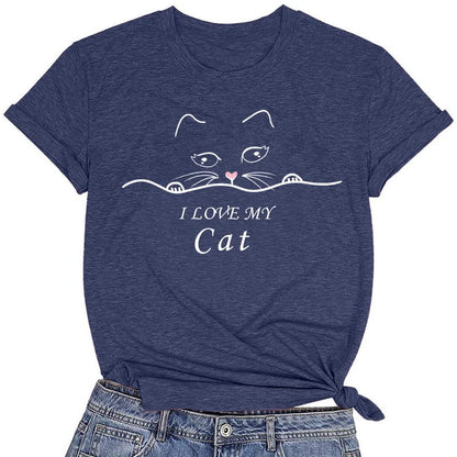 CORIRESHA Cat Lovers T-Shirt Short Sleeve Round Neck Casual Soft Cute Top