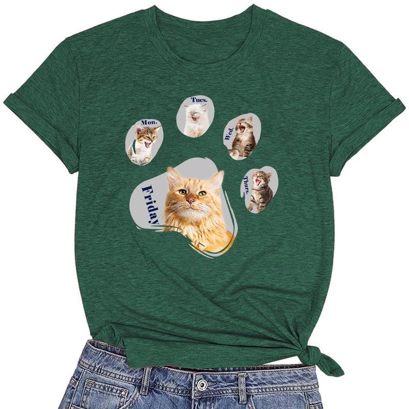 CORIRESHA Camisetas de manga corta con cuello redondo para amantes de los gatos para mujer