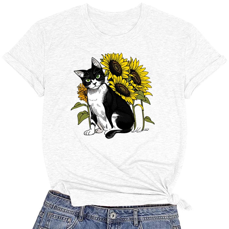CORIRESHA Camiseta linda de verano casual de manga corta con cuello redondo y girasol para mujer