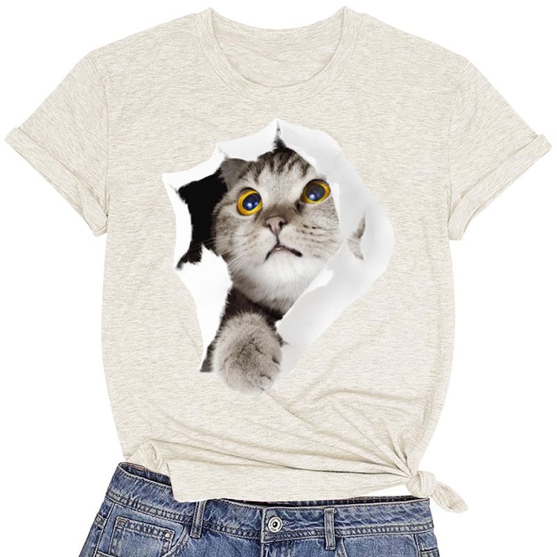 CORIRESHA Women's Cute T-Shirt Summer Short Sleeve Crew Neck Casual Cat Lovers Clothing