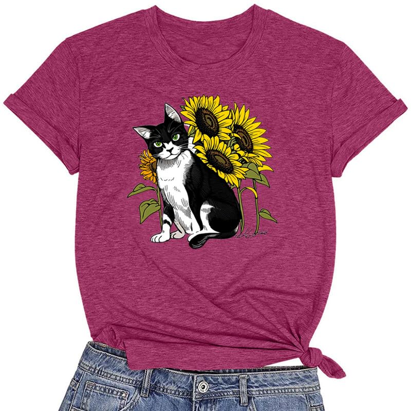 CORIRESHA Camiseta linda de verano casual de manga corta con cuello redondo y girasol para mujer