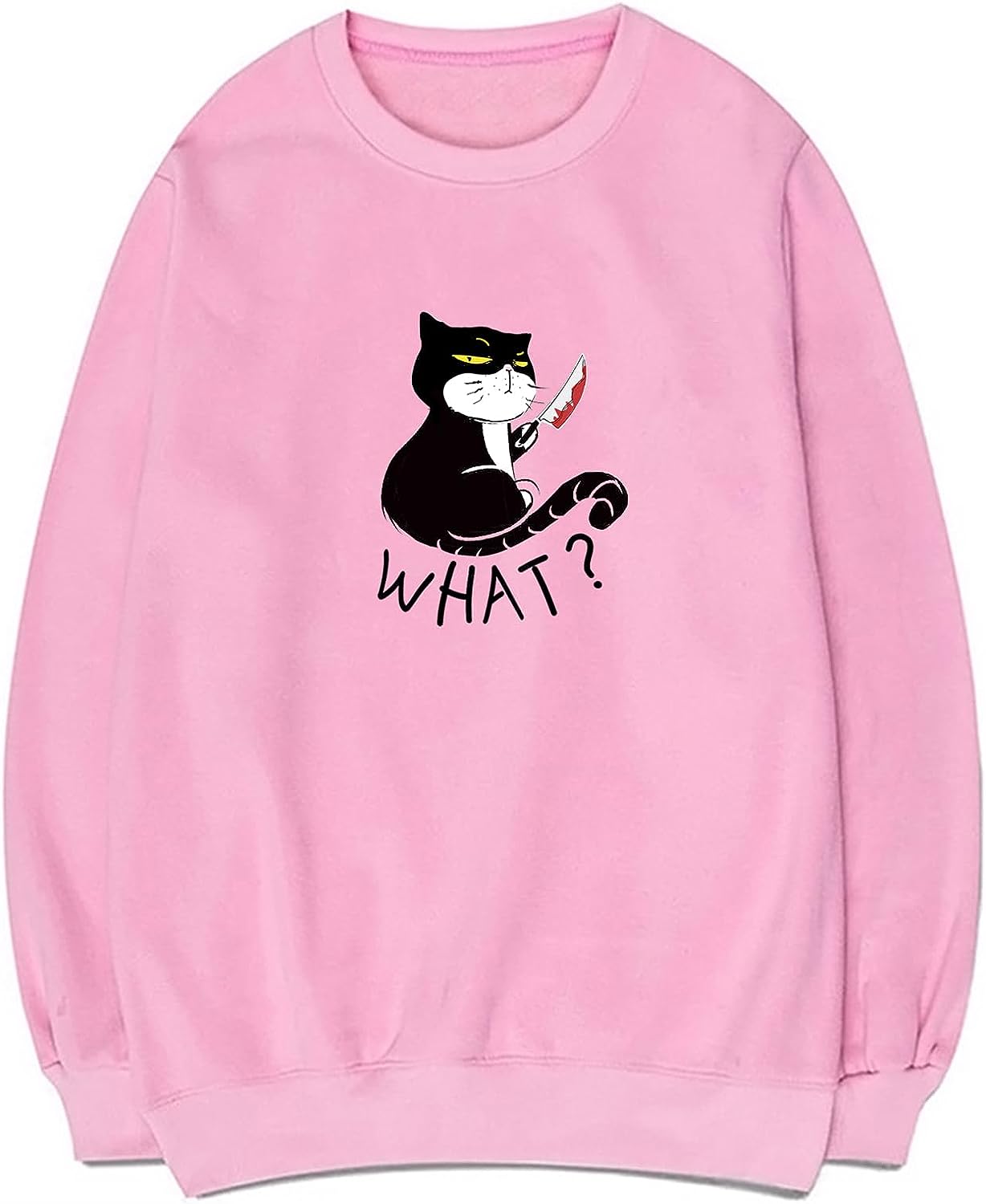 CORIRESHA Teen Funny With Blood Knife Cat Print Long Sleeve Casual Halloween Sweatshirt