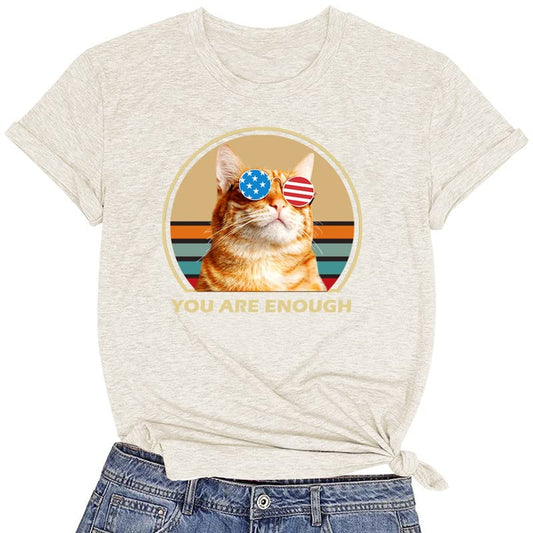 CORIRESHA You are Enough Teens Cute T-Shirts Casual Short Sleeve Loose Cat Lovers Clothing