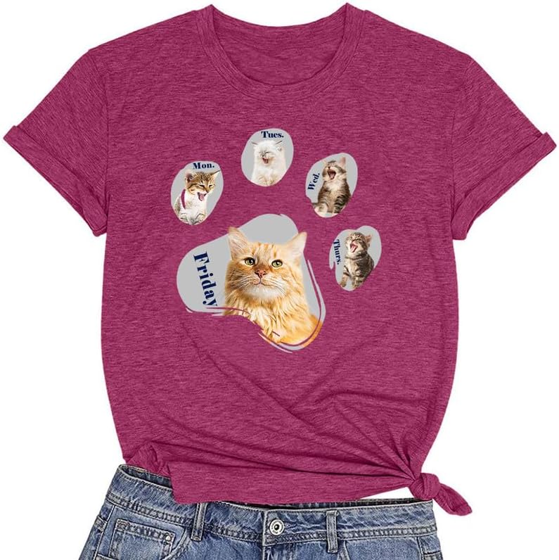 CORIRESHA Camisetas de manga corta con cuello redondo para amantes de los gatos para mujer