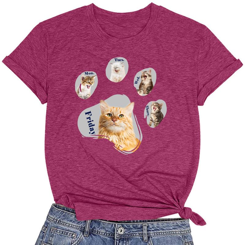 CORIRESHA Camisetas de manga corta con cuello redondo para amantes de los gatos para mujer