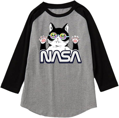 CORIRESHA Cat Lover Cute Top Mangas raglán Casual Color Block Unisex Camiseta de la NASA