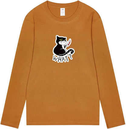 CORIRESHA Camiseta unisex de manga larga de algodón con diseño de gato divertido con cuchillo de sangre