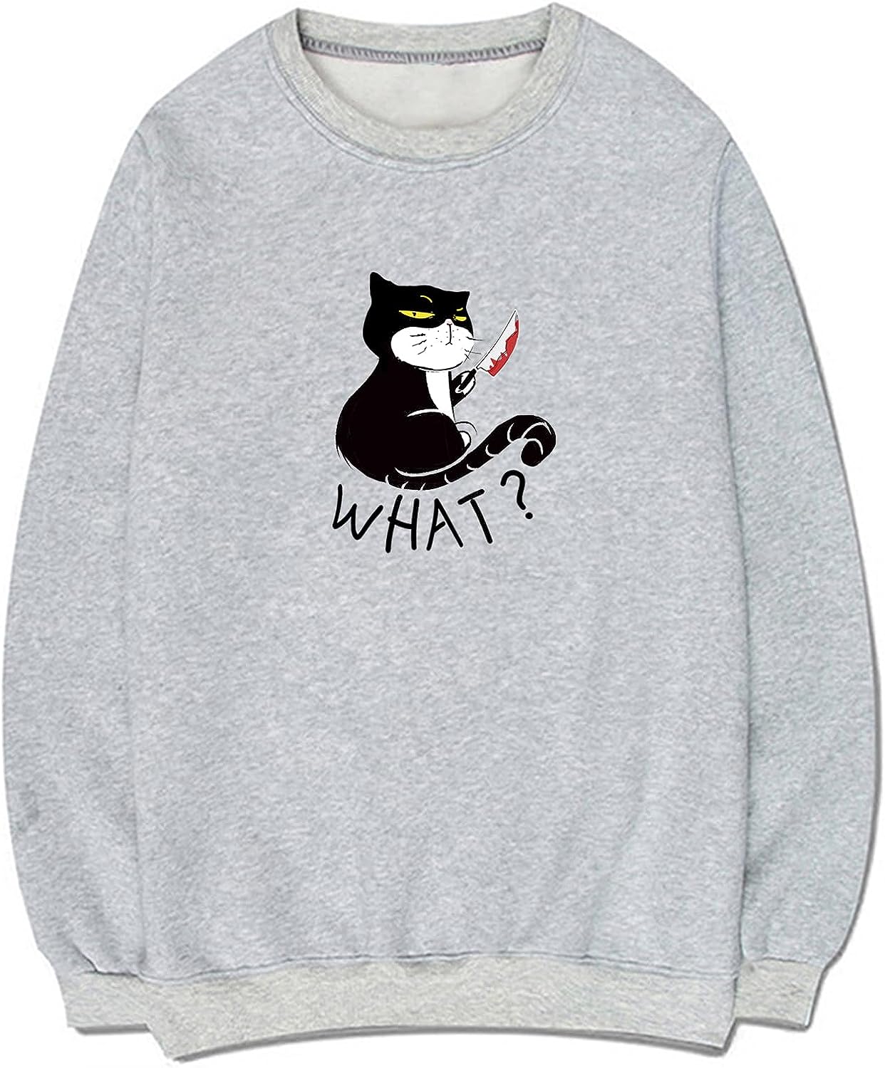 CORIRESHA Teen Funny With Blood Knife Cat Print Long Sleeve Casual Halloween Sweatshirt