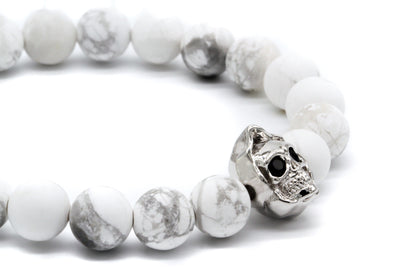 8mm Matte White Howlite Beads Skull Bracelet