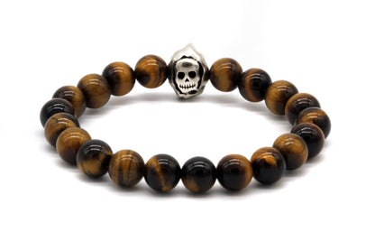 Pulsera de calavera con cuentas de ojo de tigre marrón de 8 mm 