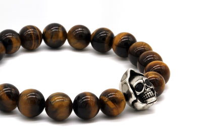 Pulsera de calavera con cuentas de ojo de tigre marrón de 8 mm 