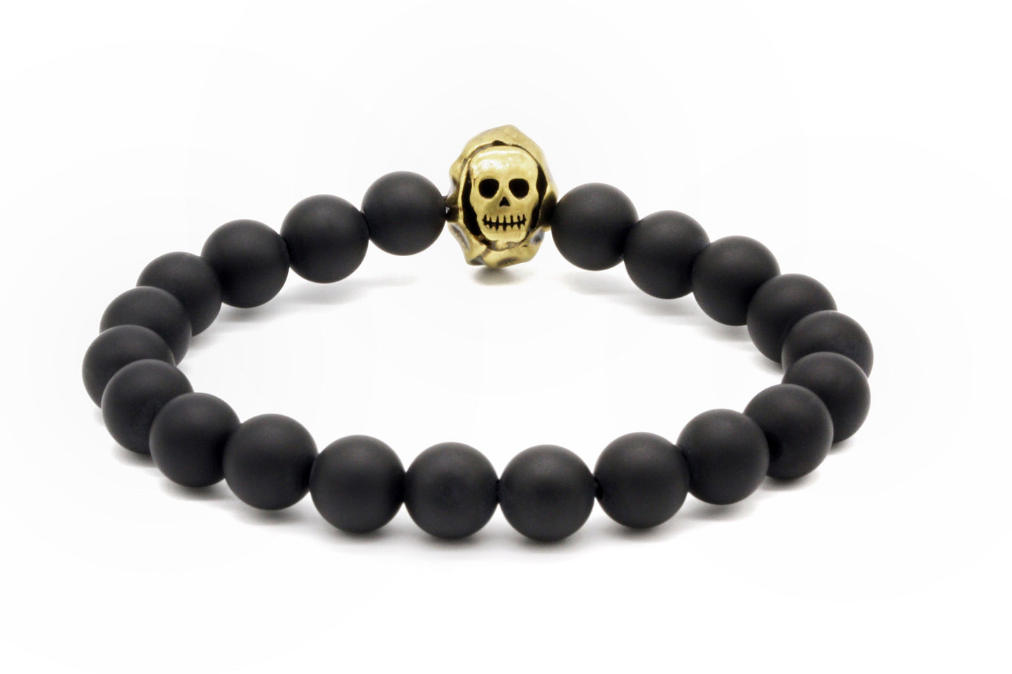 Pulsera de calavera con cuentas de ágata negra mate de 8 mm 