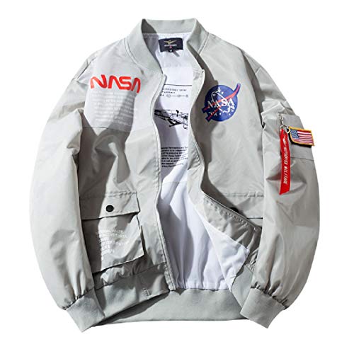 CORIRESHA Mens Apollo NASA Parches Slim Fit Bomber Chaquetas Cortavientos