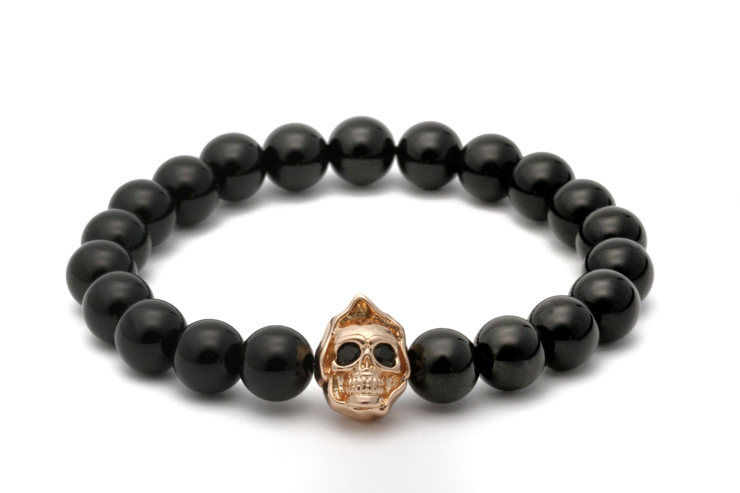 Pulsera con cuentas y dije de calavera de ágata negra de 8 mm 