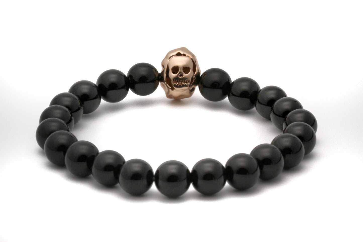 8mm Black Agate Skull Charm Beaded Bracelet